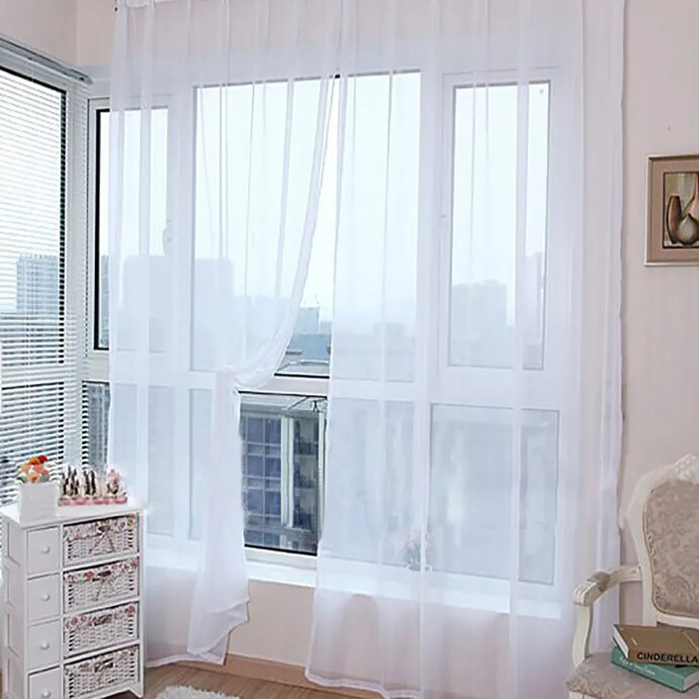 1 Pcs Color Tulle Door Window Curtain Drape Panel Sheer Scarf Valances Nordic Curtains For Living Dining Room Tulle Bedroom