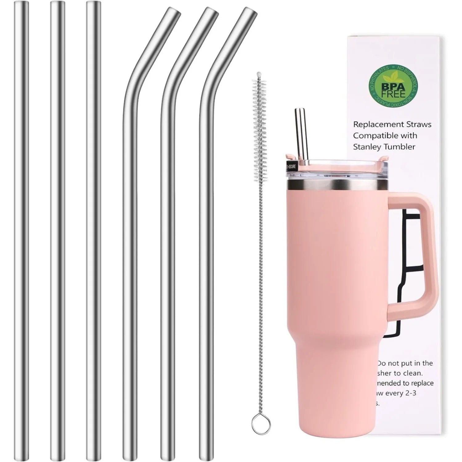 10mm Wide 12 Inch Reusable Stainless Steel Straw, 4pcs Large Straws with Cleaning Brush for Stanley Cup Accessories