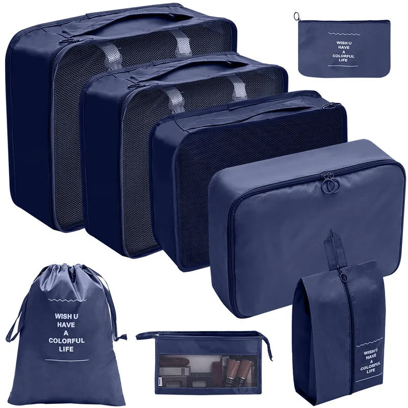 8/9/10 Pcs Set Travel Organizer Storage Bags Suitcase Packing Cubes Set Cases Portable Luggage Clothes Shoe Tidy Pouch Folding