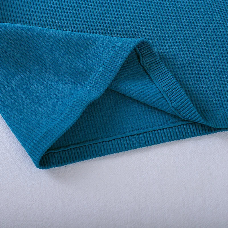 New Seamless Ribbed High Neck Sports Vest Full Wrap Vertical Stripes Running Fitness Yoga Women's Quick Dry Top Female