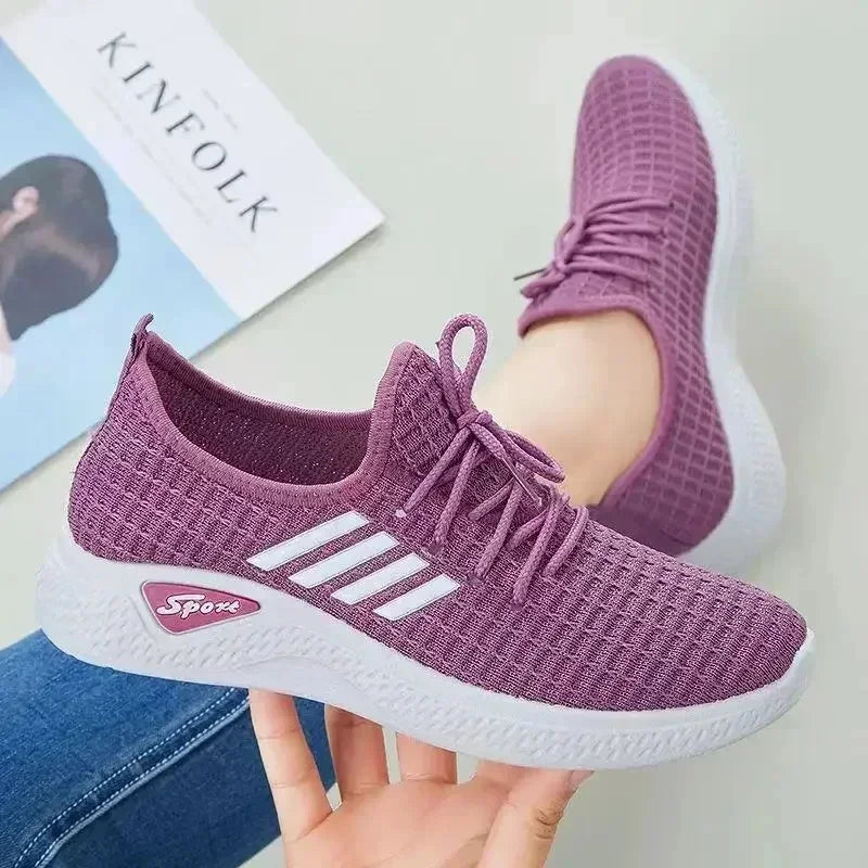 New Trendy Women's Mesh Low-Top Running Sneakers with Air Mesh for Spring and Summer Women Flat Shoes