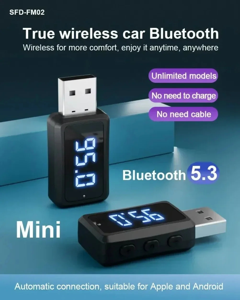 VIKEFON Bluetooth 5.3 Transmitter Receiver Handsfree Call Mini USB Power Car Kit Auto Stereo Wireless Audio Adapter For Fm Radio