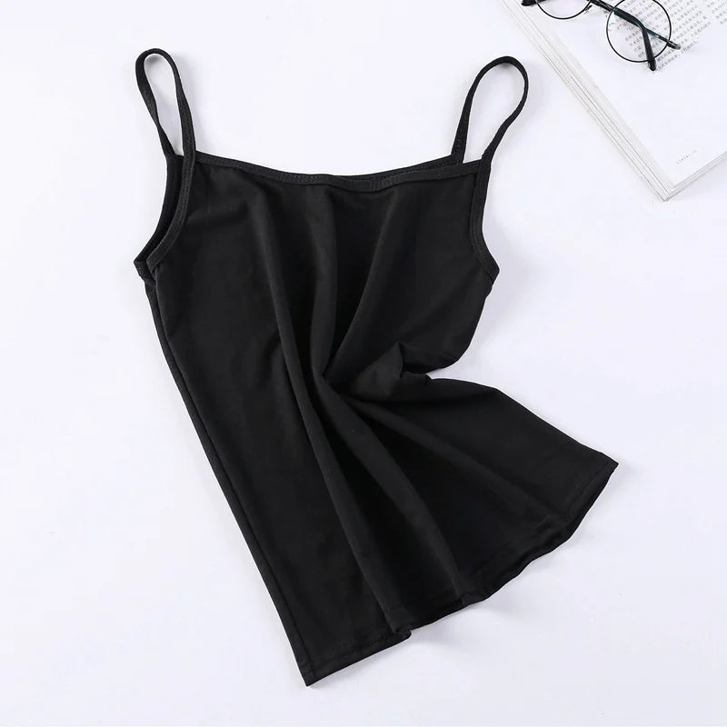 Women's Solid Color Spahetti Straps Sleeveless Slim Camisole Summer Wear Outside Female Short Tops Vests