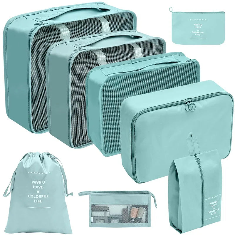 8/9/10 Pcs Set Travel Organizer Storage Bags Suitcase Packing Cubes Set Cases Portable Luggage Clothes Shoe Tidy Pouch Folding