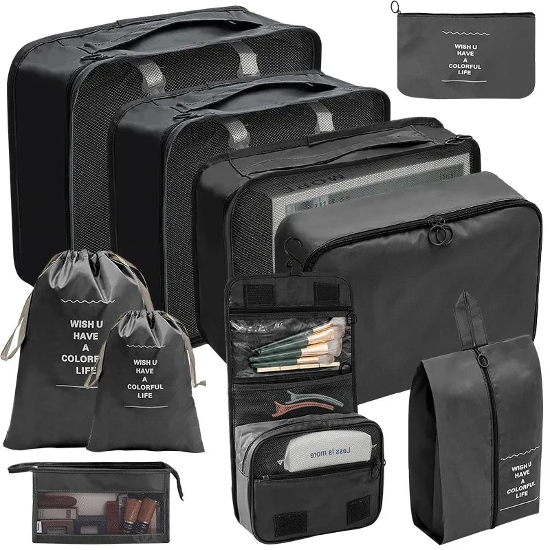 8/9/10 Pcs Set Travel Organizer Storage Bags Suitcase Packing Cubes Set Cases Portable Luggage Clothes Shoe Tidy Pouch Folding