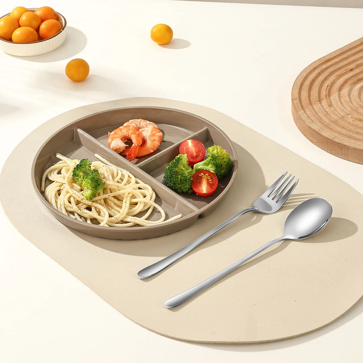 Reusable Fruit Salad Plate Round Plastic Divided Dinning Plate Students Kids Food Plate Microwave & Dishwasher Safe Tableware