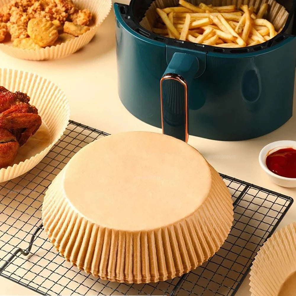 50pcs Air Fryer Disposable Paper Non-Stick Airfryer Baking Papers Round Air-Fryer Paper Liners Paper Kitchen Accessories