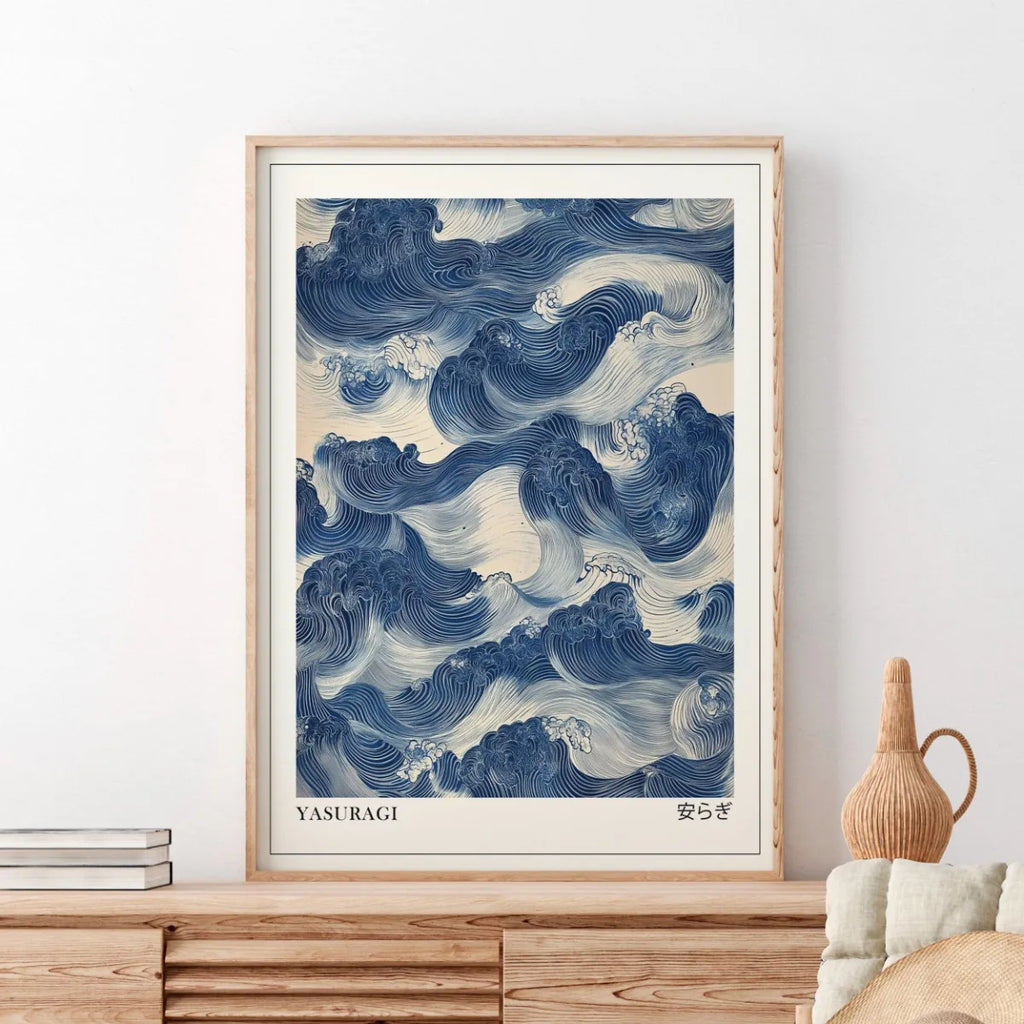 Print Poster Modern Minimalist Art Prints Home Decor Wall Gifts-unframed Japanese Retro Blue Wave Abstract Canvas