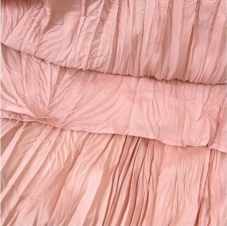 Spring Summer Elastic Waist Skirts Women Wrinkled Soft Solid A Line Long Skirt With Linning