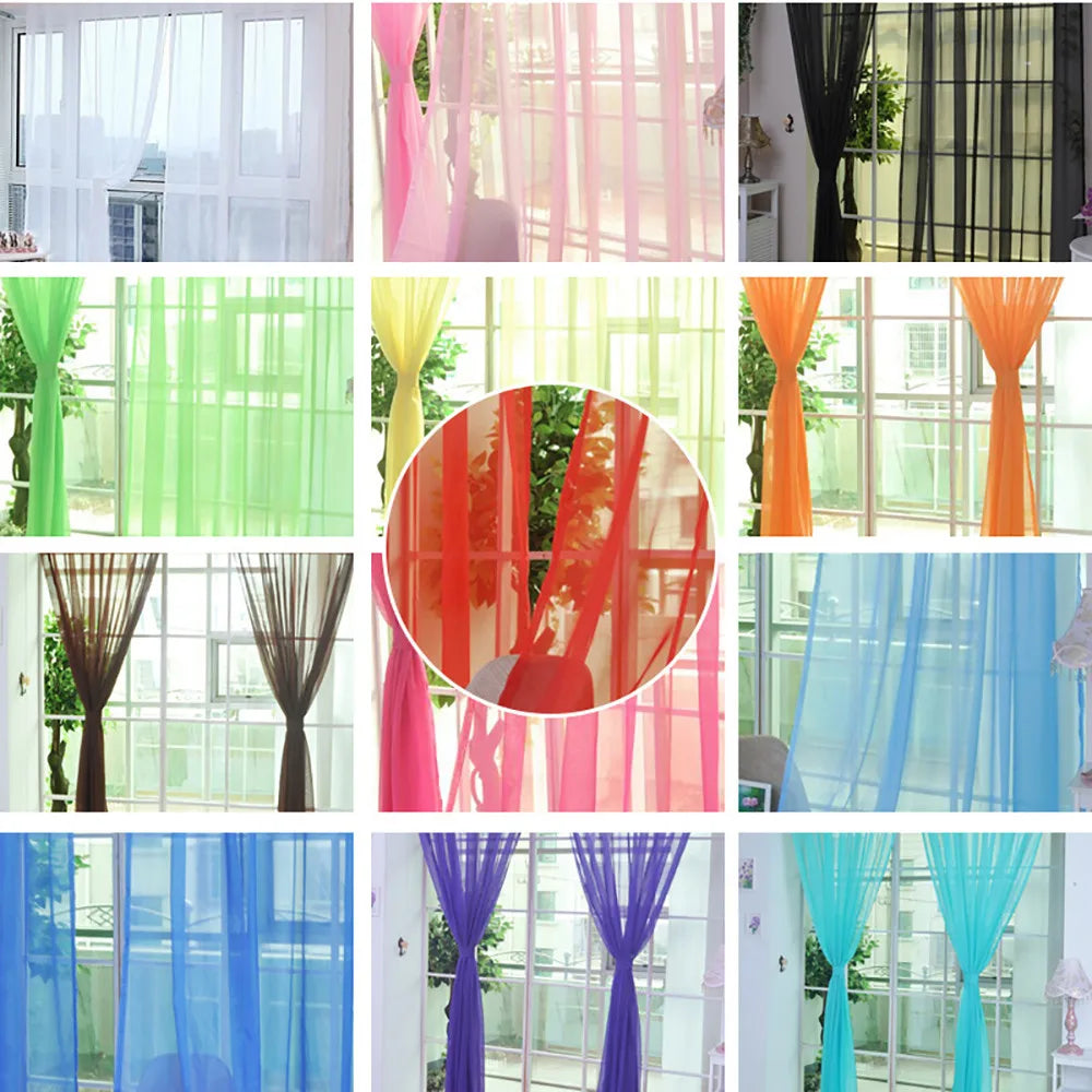 1 Pcs Color Tulle Door Window Curtain Drape Panel Sheer Scarf Valances Nordic Curtains For Living Dining Room Tulle Bedroom