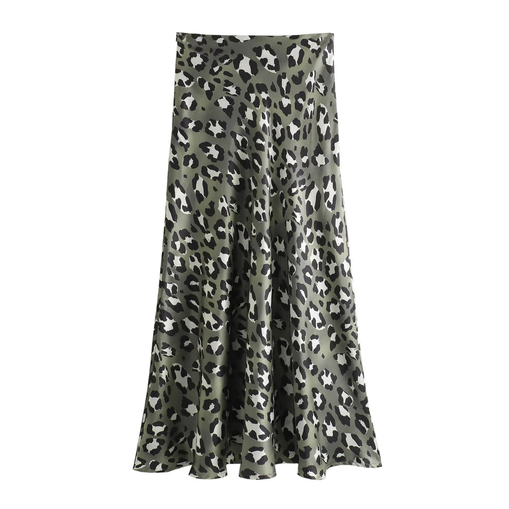 HH Women Fashion Leopard Print Skirt Vintage High Waist Midi Skirts Elegant Women Summer Casual Streetwear Skirt