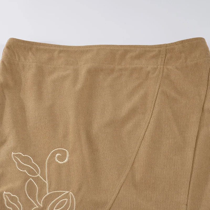 Ticketsx Fashion Vintage Embroidered Skirt Summer Solid New Ruched Split Slim Skirt Elegant Vacation Streetwear Women's Clothing