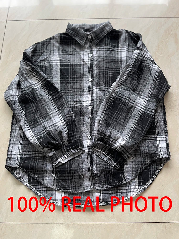 Plaid Shirt Women Long Sleeve Top Female Vintage Fashion Single Breasted Blouse Ladies Preppy Style Loose Check Shirts