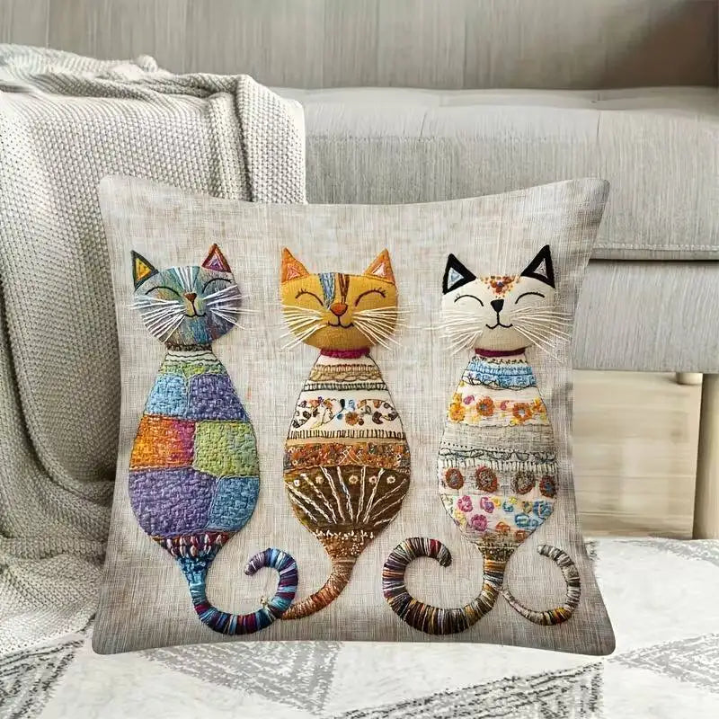 VIKAMA Warm and Cute Cartoon Cat Home Pillow Cover Cushion Cover Soft Sofa Bedhead Comfortable Reading Corner Home Decoration