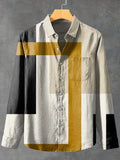 2025 Spring and Autumn Hot Selling Men's Linen Long Sleeve Shirt Retro Pattern Printed Shirt Casual Fashion Top