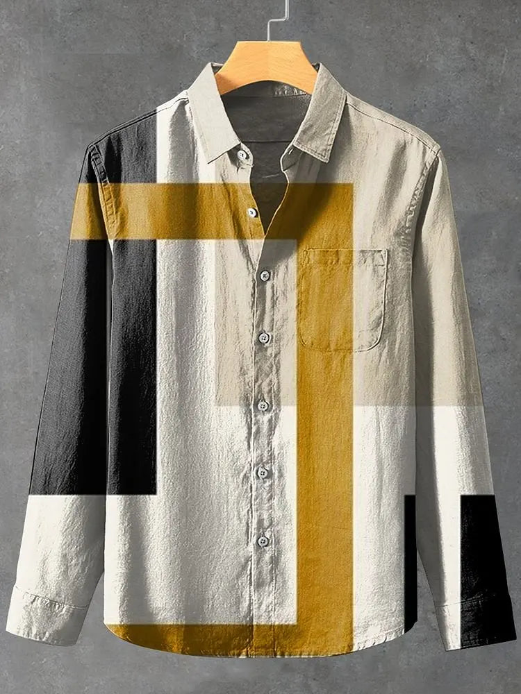 2025 Spring and Autumn Hot Selling Men's Linen Long Sleeve Shirt Retro Pattern Printed Shirt Casual Fashion Top