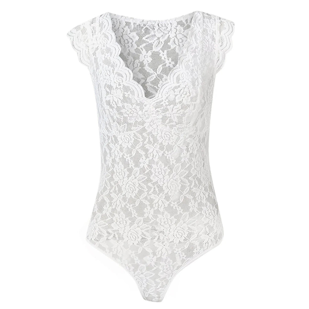 Sexy White Black Lace Shirt Women Deep V Neck See Through Shirts Summer Casual Slim Short Sleeve Bodysuit Clubwear Top For Women