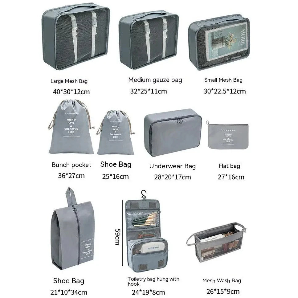8/9/10 Pcs Set Travel Organizer Storage Bags Suitcase Packing Cubes Set Cases Portable Luggage Clothes Shoe Tidy Pouch Folding