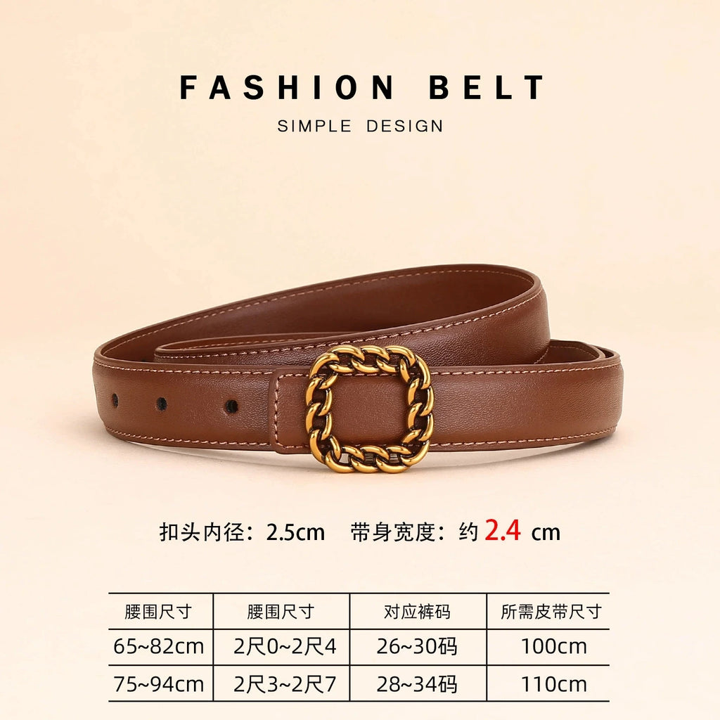 Ladies' vintage square-buckle leather belt; versatile dress belt for women; simple waist belt for women's suits; vintage