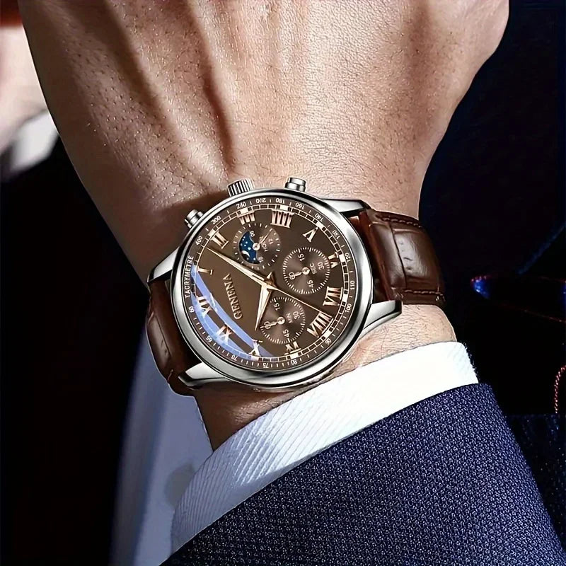 Fashion Roma Dial Men Business Watches Casual Leather Strap Male's Analog Quartz Wristwatch Reloj Hombre（Without Box）