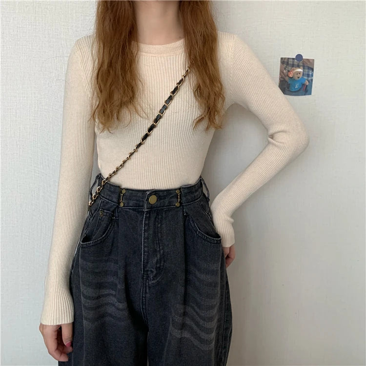 New Women Sweater  Long Sleeve Pullover Basic Top Fashion O-neck Elastic Female Winter Solid Knitted Jumper