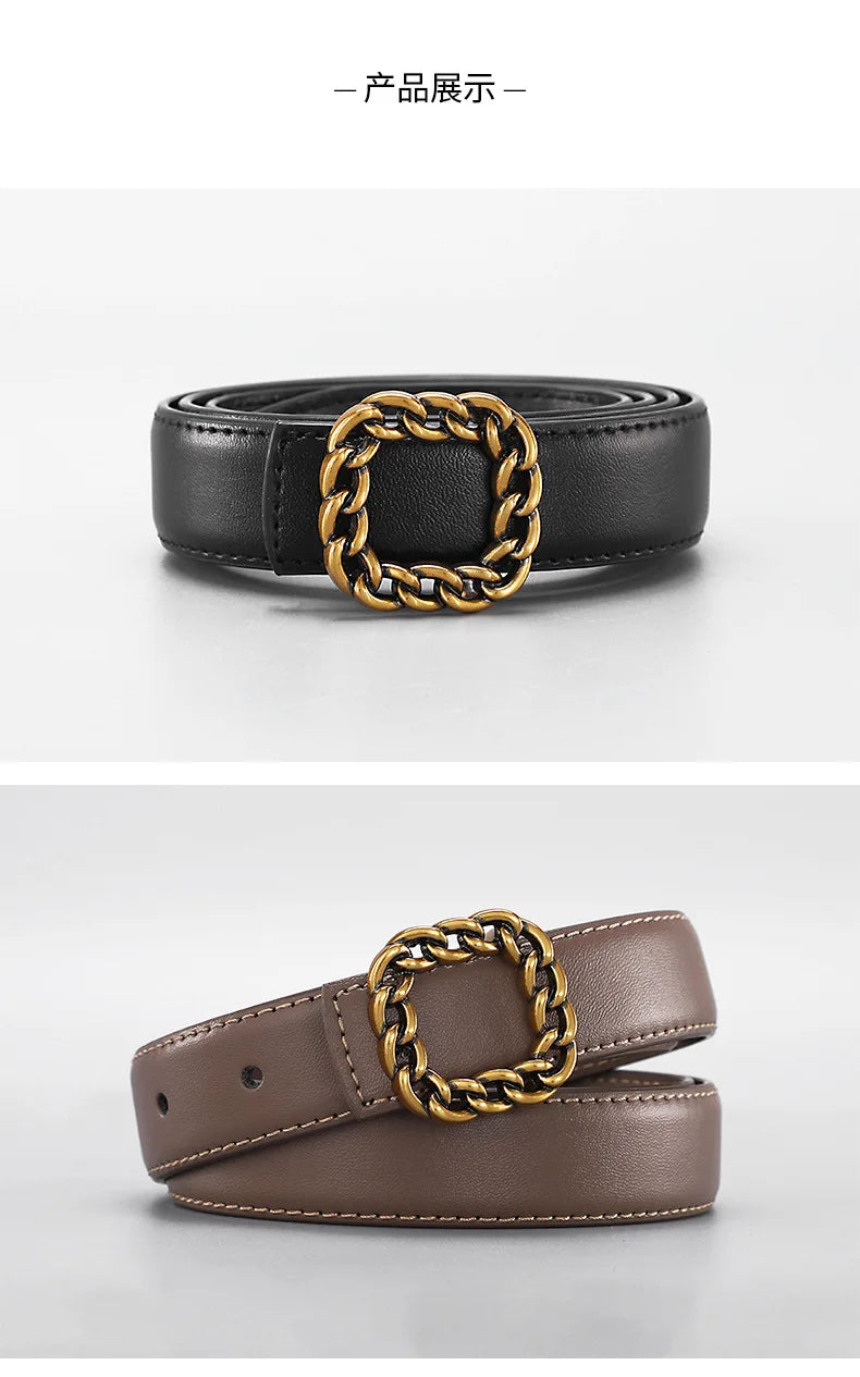 Ladies' vintage square-buckle leather belt; versatile dress belt for women; simple waist belt for women's suits; vintage