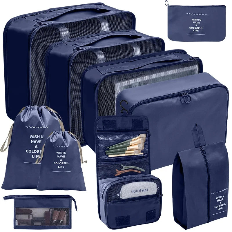 8/9/10 Pcs Set Travel Organizer Storage Bags Suitcase Packing Cubes Set Cases Portable Luggage Clothes Shoe Tidy Pouch Folding