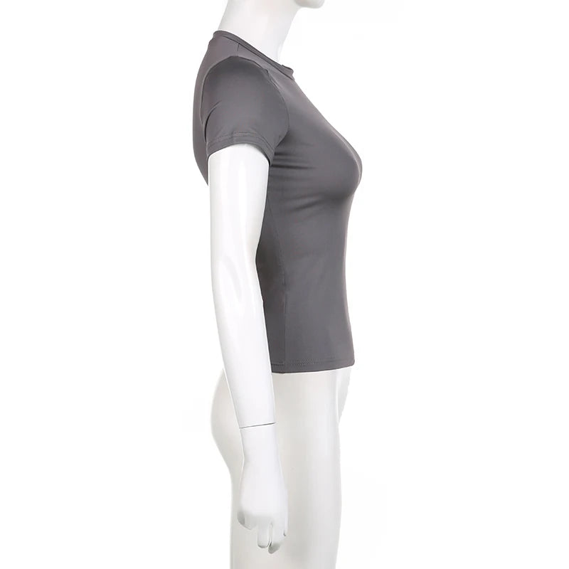 Basic Solid Crop Top Short Sleeve Crewneck Skinny T-shirt Summer Casual Tee for Women Y2K Vintage Top Streetwear