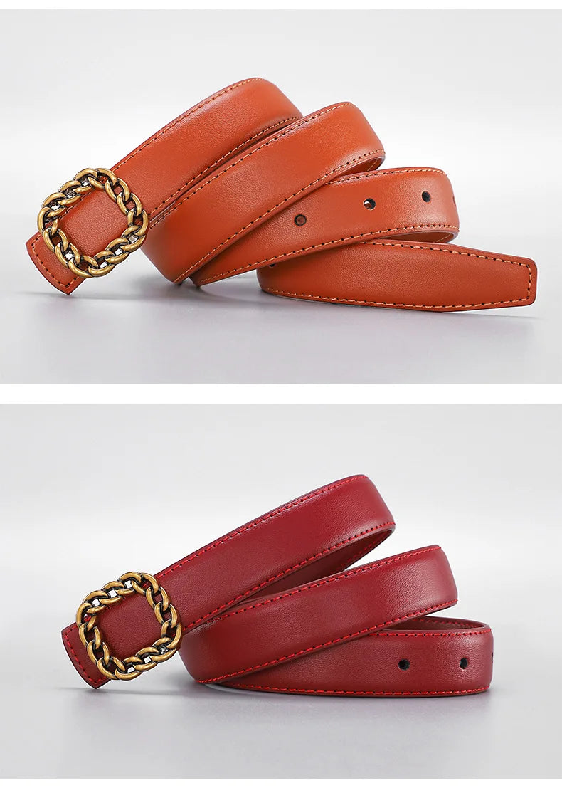 Ladies' vintage square-buckle leather belt; versatile dress belt for women; simple waist belt for women's suits; vintage