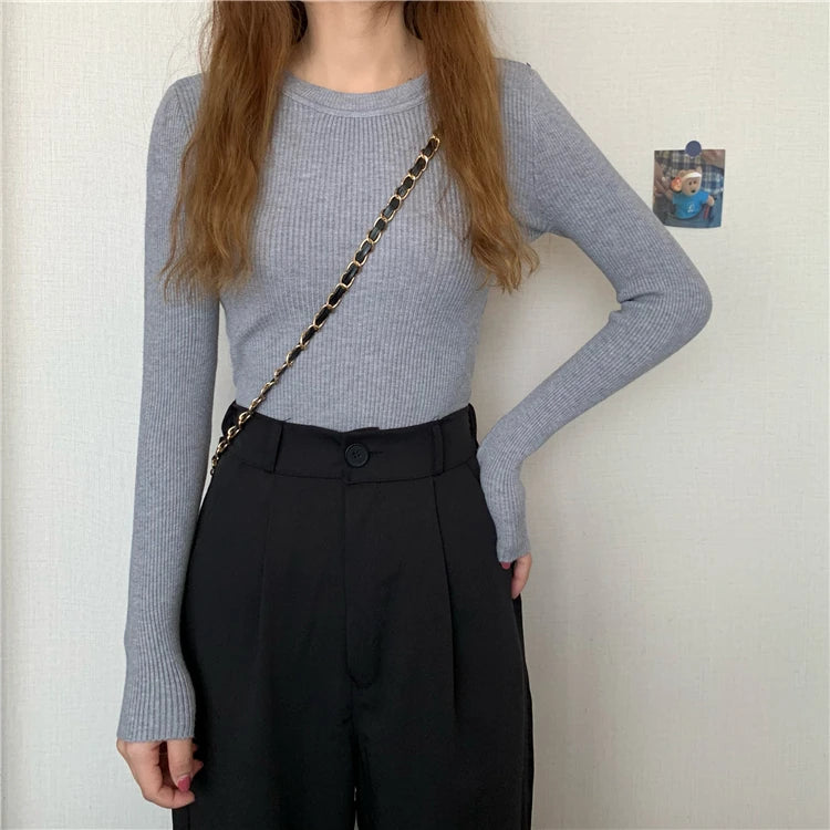 New Women Sweater  Long Sleeve Pullover Basic Top Fashion O-neck Elastic Female Winter Solid Knitted Jumper