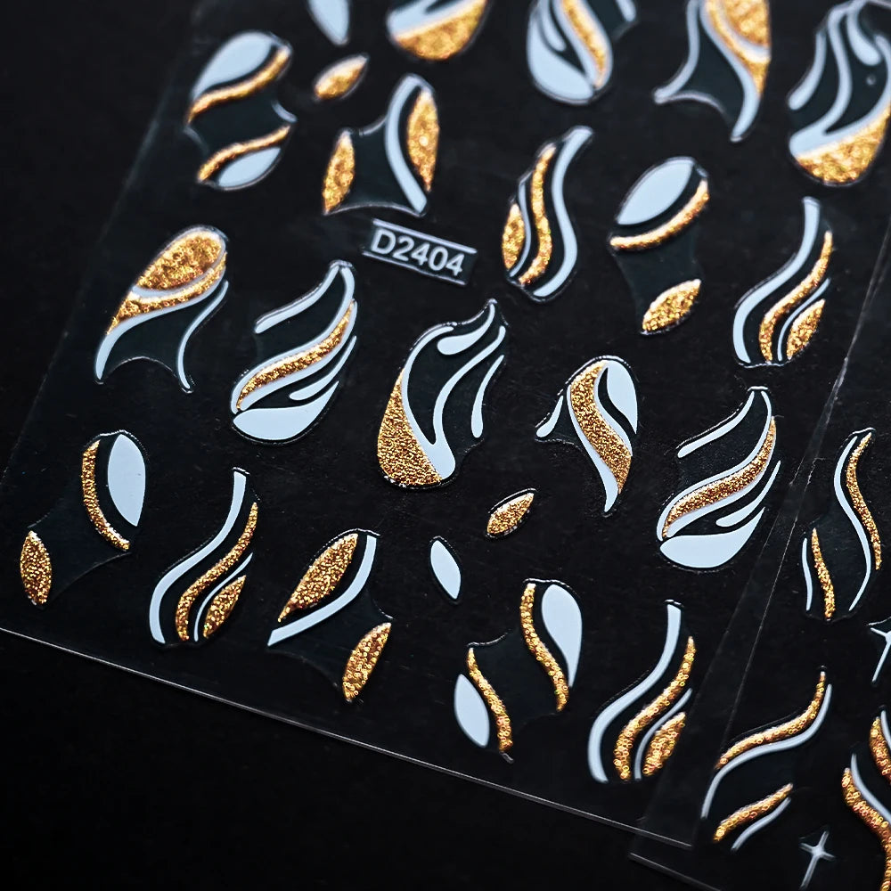 Shiny Glitter French Lines Nails Stickers Waves Curve Ribbon White Gold Stripes Manicure Decals Nails Charming Decoration NK-324
