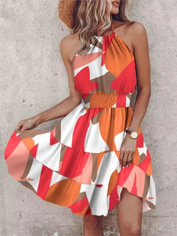 Summer Sexy Halter Mini Dress Women Fashion Elegant Sleeveless Beach Party Casual Dresses Lady Y2k New Off Shoulder Vestidos