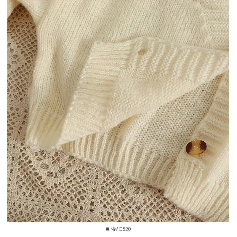 Appliqué Flowers Cardigan Women Fall Winter Cropped V-neck Button-up Knitted Sweater Jacket Fairycore Shrunken Cardigan