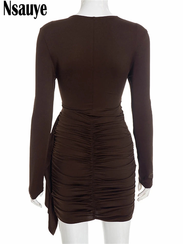 Nsauye New Fashion Women Short Wrap High Waisted Mini Winter Dress Outfits Sexy Night Club Party Evening Long Sleeve Dress