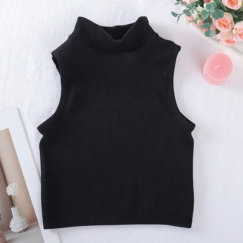 New Seamless Ribbed High Neck Sports Vest Full Wrap Vertical Stripes Running Fitness Yoga Women's Quick Dry Top Female