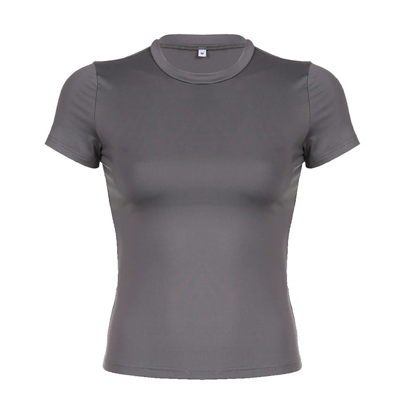 Basic Solid Crop Top Short Sleeve Crewneck Skinny T-shirt Summer Casual Tee for Women Y2K Vintage Top Streetwear