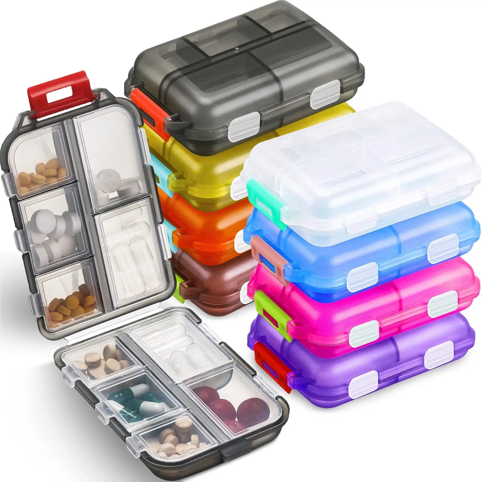 2Pcs 7 Days Pill Storage Box Mini Travel Portable Medicines Dispenser Box Multifunction Plastic Seven Compartment Sealer Box