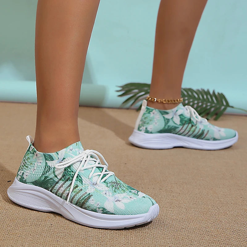 Breathable Knitted Casual Sneakers for Women Lightweight Soft Sole Slip On Walking Shoes Woman Plus Size Fashion Printed Flats