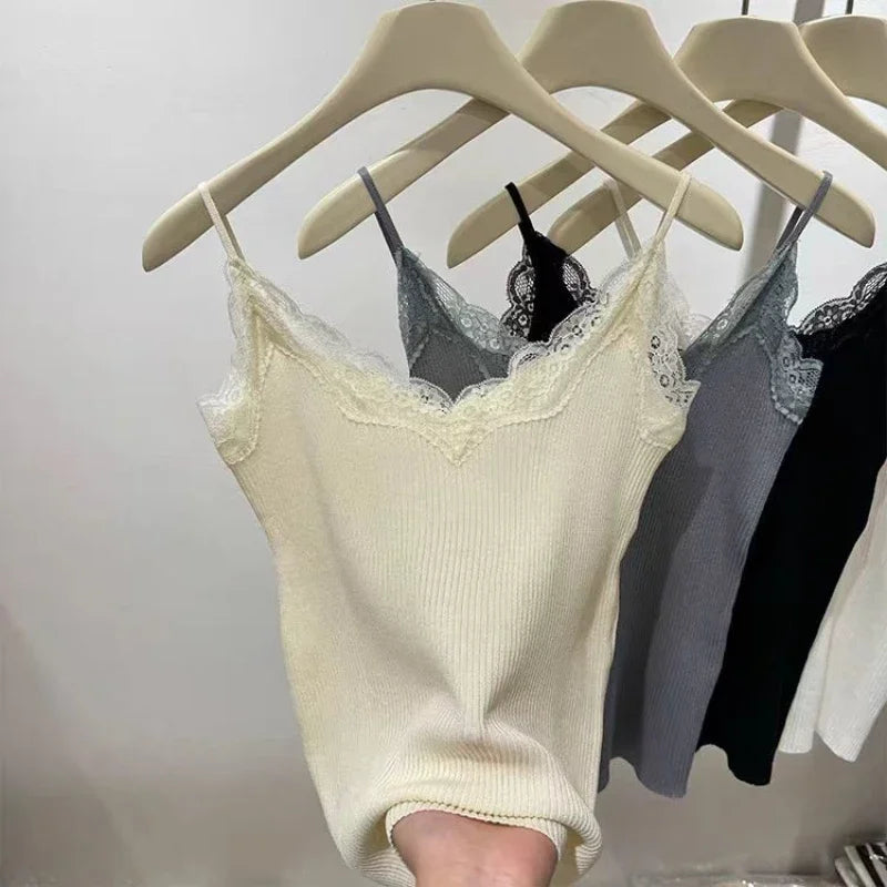 2026 Sleeveless Black Vest Lace Tank Top Women Cropped Cute Camis Sexy White Tank Tops Female Summer Y2k Clothes