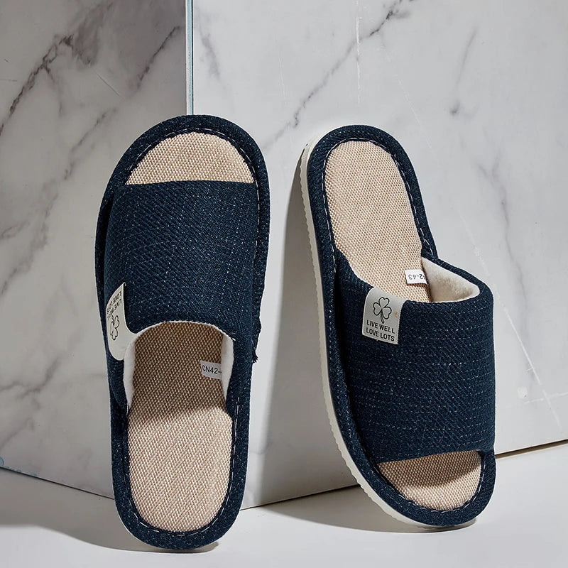 Home Linen Slippers For Women Autumn Winter Comfortable Open Toed Breathable Bedroom Shoes For Men And Women