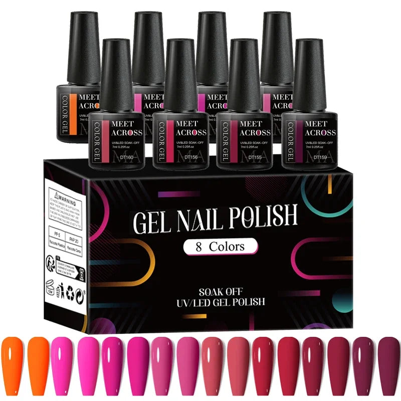 8Pcs/Set Fluorescent Gel Nail Polish Set Summer Colorful Semi Permanent Nail Art Gel Varnish Nail Supplies Manicure For Nails
