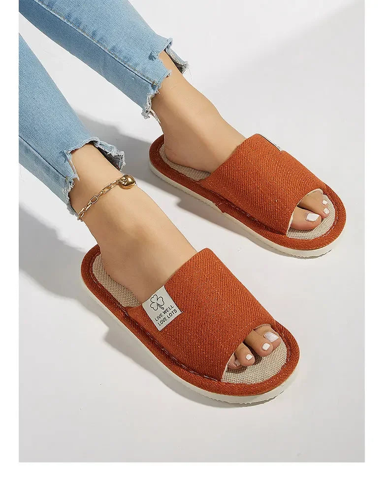Home Linen Slippers For Women Autumn Winter Comfortable Open Toed Breathable Bedroom Shoes For Men And Women