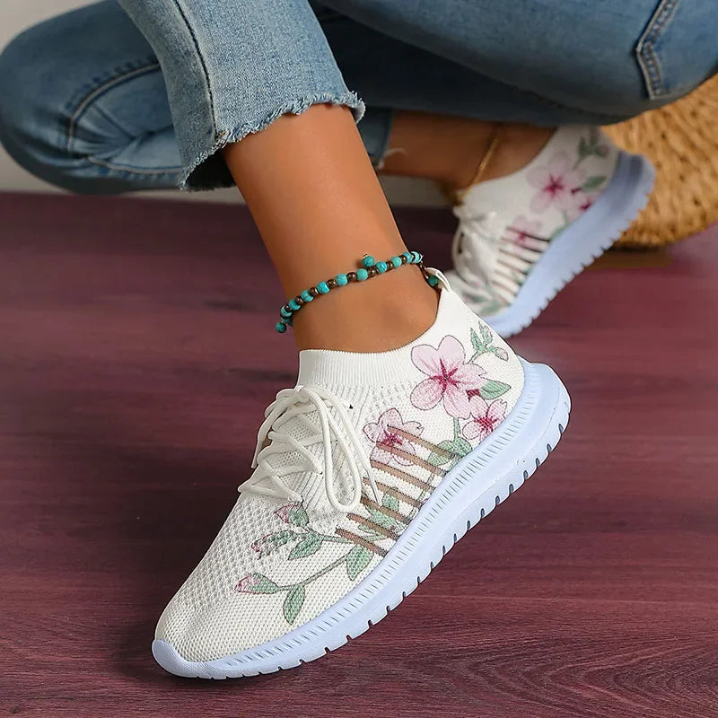 Breathable Knitted Casual Sneakers for Women Lightweight Soft Sole Slip On Walking Shoes Woman Plus Size Fashion Printed Flats