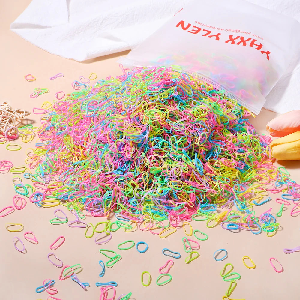 1000 Girls Colourful Disposable Rubber Band Hair Ties Headband Children Ponytail Holder Bands Kids Hair Accessories