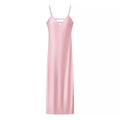 HH Pink Stain Sling Dresses Women Elegant V Neck Sleeveless Backless Slim Long Dress 2025 Summer Lady Party Holiday Dress