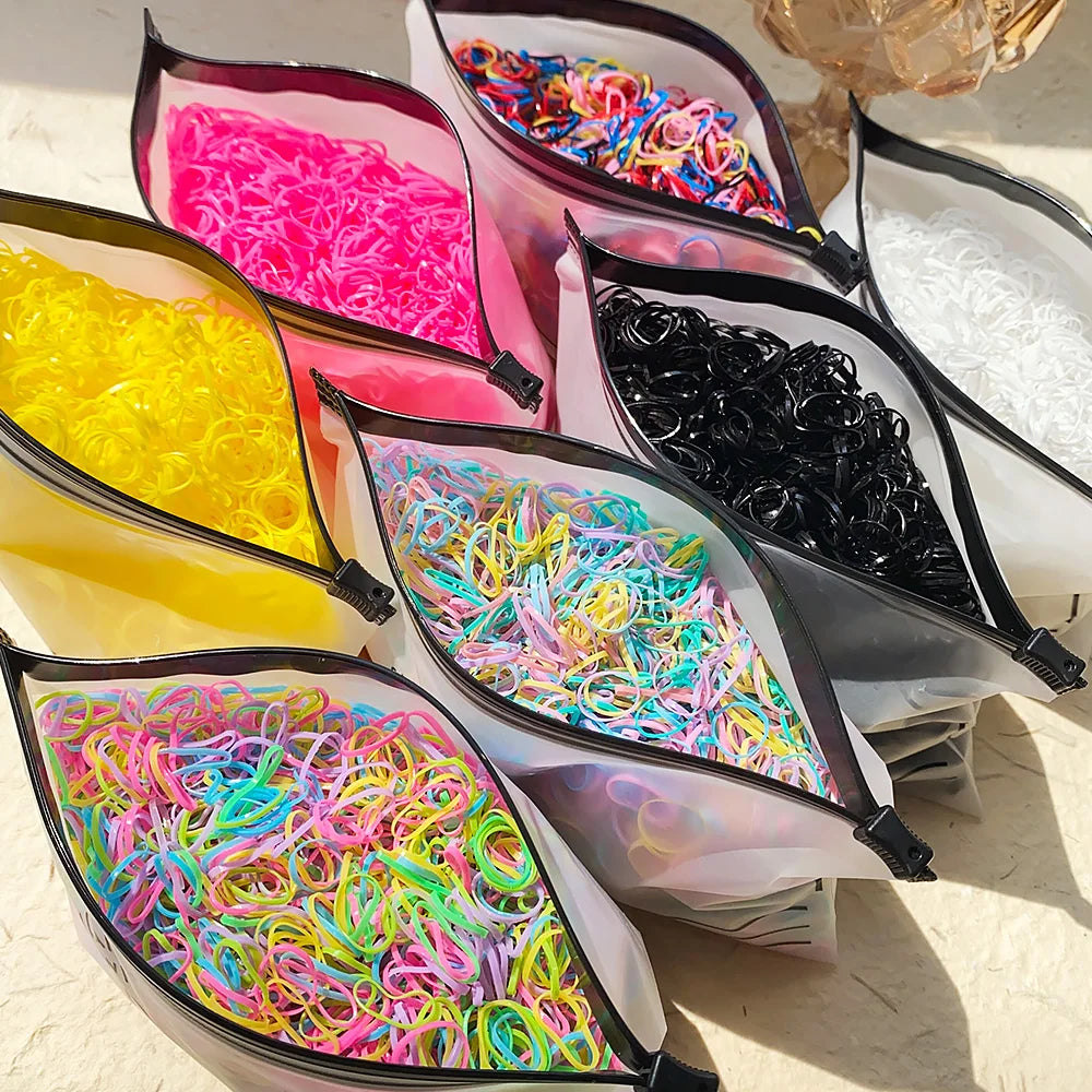 1000 Girls Colourful Disposable Rubber Band Hair Ties Headband Children Ponytail Holder Bands Kids Hair Accessories