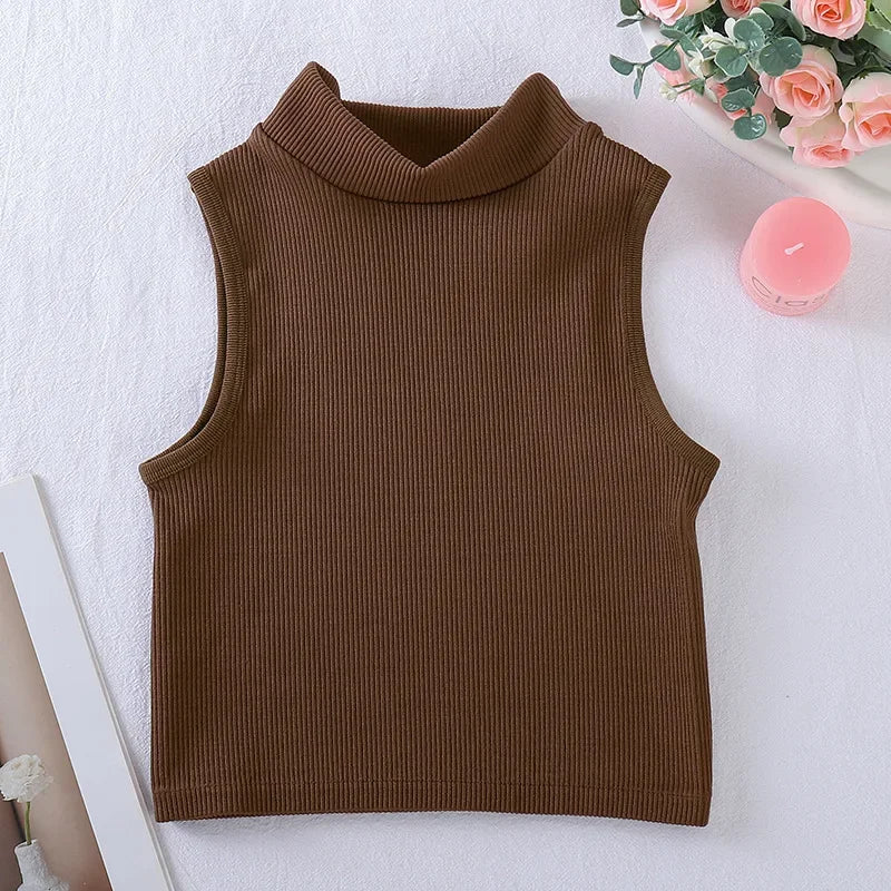 New Seamless Ribbed High Neck Sports Vest Full Wrap Vertical Stripes Running Fitness Yoga Women's Quick Dry Top Female