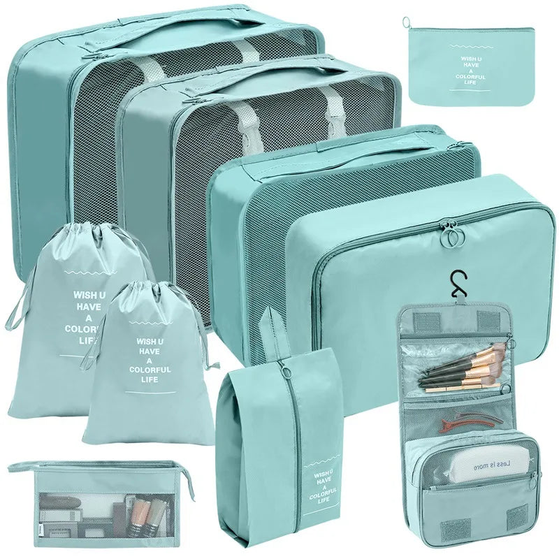 8/9/10 Pcs Set Travel Organizer Storage Bags Suitcase Packing Cubes Set Cases Portable Luggage Clothes Shoe Tidy Pouch Folding
