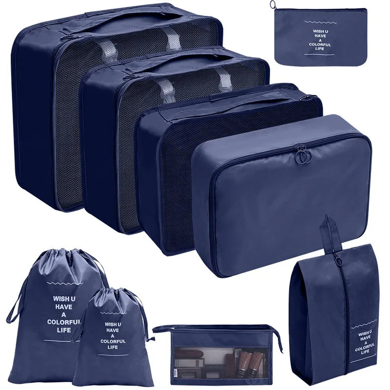 8/9/10 Pcs Set Travel Organizer Storage Bags Suitcase Packing Cubes Set Cases Portable Luggage Clothes Shoe Tidy Pouch Folding
