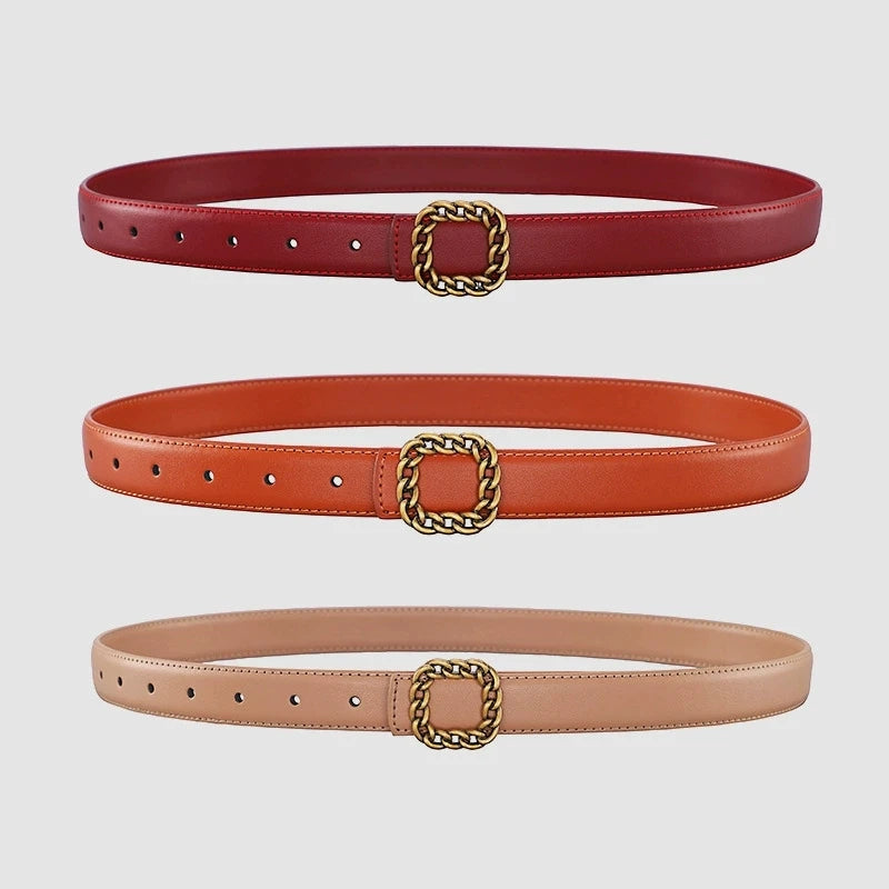 Ladies' vintage square-buckle leather belt; versatile dress belt for women; simple waist belt for women's suits; vintage